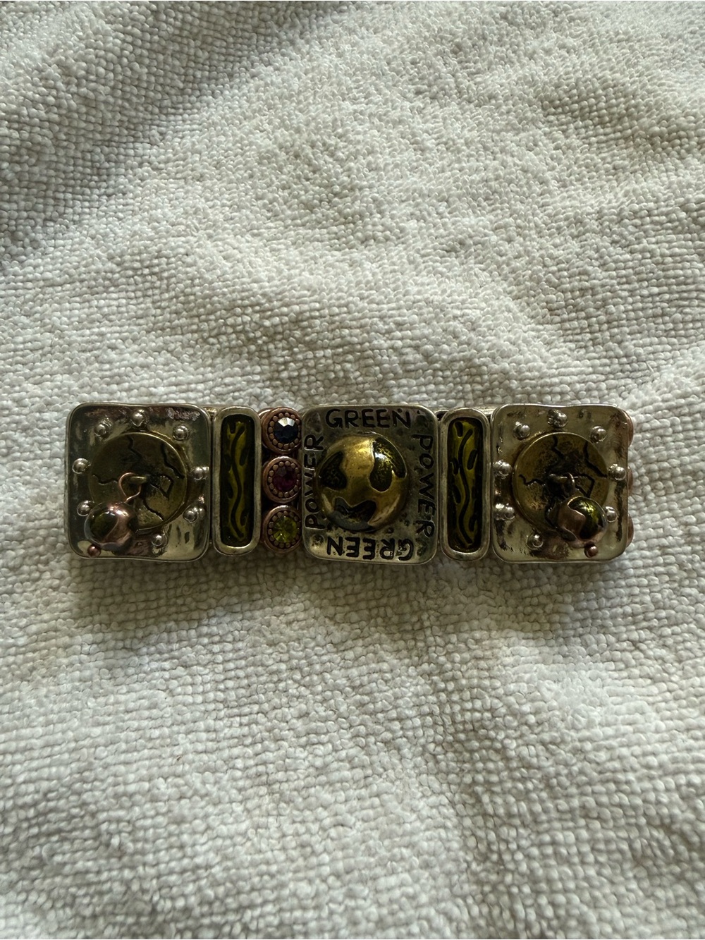 Green Power Silver-Tone Statement Bracelet